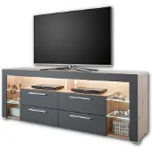 Stella Trading GOAL TV – Meuble bas pour télévision avec éclairage LED, aspect chêne gris