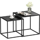 HOMCOM Table basse 839-563V00BK, table basse, table pliante, set de 2, design moderne, structure en acier, noir