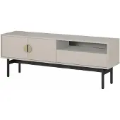 Selsey Stoon - Élément TV 3 tiroirs gris-beige taupe avec structure métallique noire, 154 cm