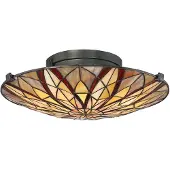QUOIZEL Plafonnier Victory, brun foncé, 2xE27x60W, verre vitrail, dimensions : 15 x 42,1 x 42,1 cm, IP20,