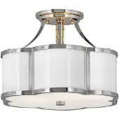 HINKLEY Suspension Chance, nickel poli, 2xE27x60W, verre, dimensions : 25,4 x 36,2 x 36,2 cm, IP20,
