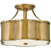 HINKLEY Plafonnier Chance, laiton vieilli, 2xE27x60W, verre, dimensions : 25,4 x 36,2 x 36,2 cm, IP20,