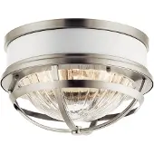 Kichler Plafonnier Elstead Tollis E27 double, nickel brossé et blanc, à nervures transparentes