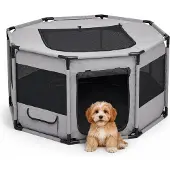 Relaxdays , enclos pour chiots, dimensions (H x L x P) : 62 x 114 x 114 cm, pour intérieur et extérieur, en filet, polyester, acier, cage pour animaux, gris/noir