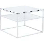 Wohnling Table basse en verre et métal blanc 60x60x45 cm Table de salon carrée moderne avec tablette Table d'appoint Table basse Table en verre Petite