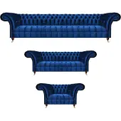 AEA Sofa Set 3tlg Luxus Blau Komplett Chesterfield Wohnzimmer Polstermöbel