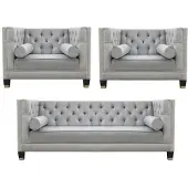 AEA Sofagarnitur Grau Chesterfield Sessel Luxus Möbel Textil Stoff Wohnzimmer