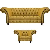 AEA Luxuriöse Chesterfield Gelbe Couch Textil Sessel Moderner 3-Sitzer 2tlg