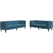 vidaXL Ensemble de 2 canapés Chesterfield avec traversins Bleu Velours