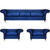 AEA Blau Modern Sofa Set 3tlg Einrichtung Luxus Wohnzimmer Sitzmöbel Chesterfield