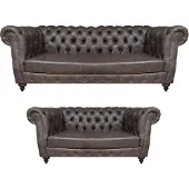 AEA Wohnzimmer Braun Sofa Dreisitze mit Zweisitzer Couch Polstermöbel Chesterfield