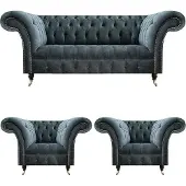 AEA Stilvolle Chesterfield Couchgarnitur Designer Polstersofas 2x Sessel