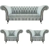 AEA Hellgraue Wohnzimmer Chesterfield Garnitur Designer Sitzmöbel Sessel