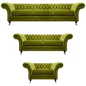 AEA Olivengrüne Chesterfield Garnitur Wohnzimmer Sofagarnitur Luxus Set 3tlg