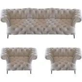 AEA Wohnzimmer Chesterfield Weiß Set 3tlg Design Modern Polstermöbel Leder