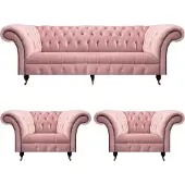 AEA Luxus Rosa Design Modern Chesterfield Sofagarnitur 3tlg Polstermöbel
