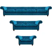 AEA Luxus Komplett 3tlg Chesterfield Textil Sofas Polstermöbel Sofa Set Einrichtung