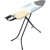 Brabantia Table à repasser B, 124 x 38 cm, tablette pour fer à repasser, cadre noir 22 mm, Spring Bubbles