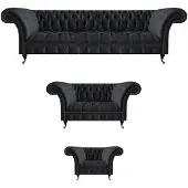 AEA Exklusive Schwarze Chesterfield Sofagarnitur Moderne Couchen Luxus Set