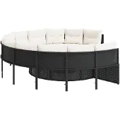 vidaXL Canapé de jardin avec coussins Rond Noir Poly-Rotin
