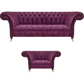 AEA Luxus Set 2tlg Wohnzimmer Polstermöbel Sofa Dreisitze Couch Sessel Chesterfield