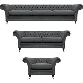 AEA Sofagarnitur Grau Komplett 2x Sofas Luxus Sessel Chesterfield Polstermöbel