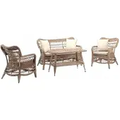 AEA Moderne Beige Gartenmöbel Luxus Sofagarnitur Tisch Hocker Sessel Sitzgruppe