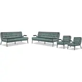 AEA Sofagarnituren-Set 3-Sitzer Sessel Grün Chesterfield Modern Ledersofas