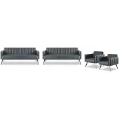 AEA Arbeitszimmer-Set 4tlg 2x 3-Sitzer 2x Sessel Schwarz Einfarbig Modern