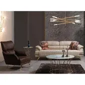 AEA Stilvolle Beige Kunstleder Wohnzimmer Garnitur Designer 3-Sitzer Sessel 2tlg