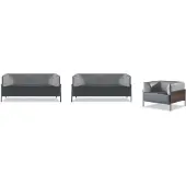 AEA Schwarzes Büro Sitzset Designer 2x Kunstleder 2-Sitzer Edler Sessel 3tlg