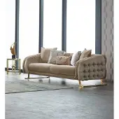 AEA Chesterfield Dreisitzer Sofa 3 Sitzer Stoffsofa Polstersofa Beige