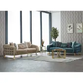 AEA Couchgarnitur Dreisitzer Sofa 3 Sitz Stoffsofa Polstersofa Beige Blau