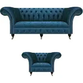 AEA Chesterfield Luxus Set 2tlg Dreisitze Sofa Komplett Sessel Modern Sitzmöbel