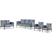 AEA Komplett Sitzmöbel Set 3-Sitzer 2-Sitzer Sessel Grau Blau Leder Polster