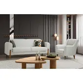 AEA Weiße Wohnzimmer Couchgarnitur Polster 3-Sitzer Textilsessel 2tlg