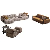 Xl Moebel Gmbh Braun-Beige Wohnzimmer Garnitur Moderne 3-Sitzer Designer Hocker