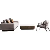 AEA Beige Wohnzimmer Garnitur Relaxsofa Designer Sessel Holztisch 3tlg
