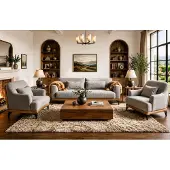 AEA Sofa 3-Sitzer 2 Sessel Grau Modern Stoff Holz Metall Set
