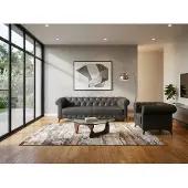 AEA Chesterfield 3-Sitzer-Sofa Sessel klassisch Leder silbergrau