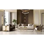 AEA Beige-braunes Sofa set 3-Sitzer Sofa Sessel Wohnzimmer Weich modern