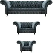 AEA Chesterfield Graue Couchgarnitur Designer Polstersofas Edler Einsitzer