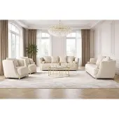 AEA Elegantes Beiges Wohnzimmer-Set Designer 3-Sitzer Polstersessel 4tlg