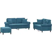vidaXL Ensemble de canapés 3 pièces avec coussins bleu velours