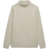 Superdry pour homme. M6110772A Pull Jacob à col roulé torsadé beige (XL), Casuel, Laine
