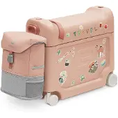 Stokke Kit de voyage JetKids, rose corail - Avec valise BedBox Ride-On et sac à dos - Pour les enfants de 2 à 7 ans (jusqu'à 35 kg)