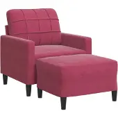 vidaXL Fauteuil avec pouf vin rouge 60 cm velours