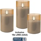 Goobay Lot de 3 bougies LED en cire véritable dans un verre et 10x AAA LR03 (3x)