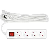 VOREL Rallonge blanche 4 prises 3.0M avec terre, interrupteur 72529