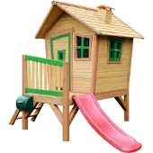 Axi Robin Maison Enfant Avec Toboggan Rouge | Aire De Jeux Pour L'Extérieur En Marron & Vert | Maisonnette / Cabane De Jeu En Bois